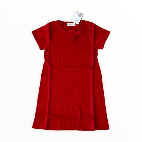 H&M Kids | Red | GLITTERY KNIT DRESS - Picture 1 of 7